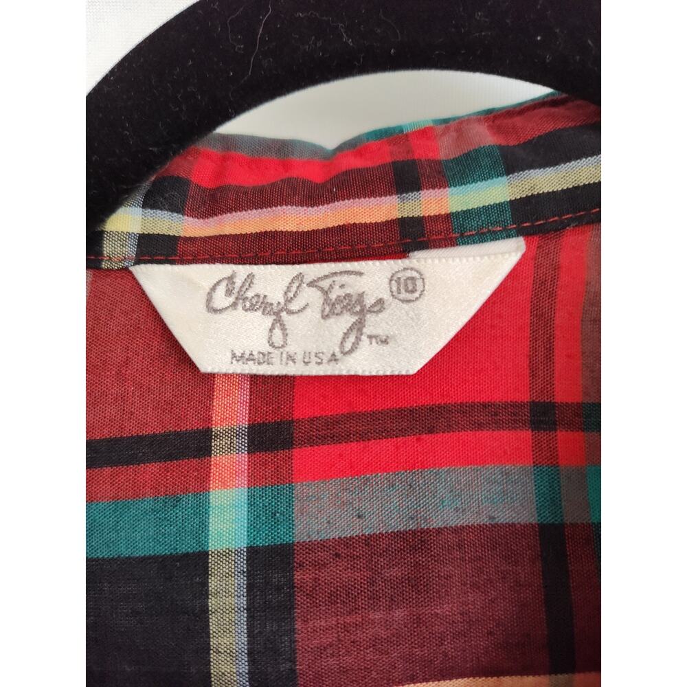 Cheryl Tiegs Women's Size 10 Plaid Collared Button-Up Shirt Red Green Black 3/4 - Picture 4 of 10